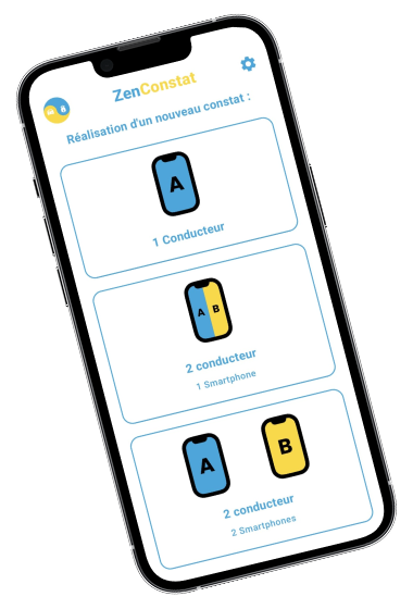 Démarrer un constat : un conducteur, deux conducteurs sur un téléphone, ou deux conducteurs sur deux téléphones.